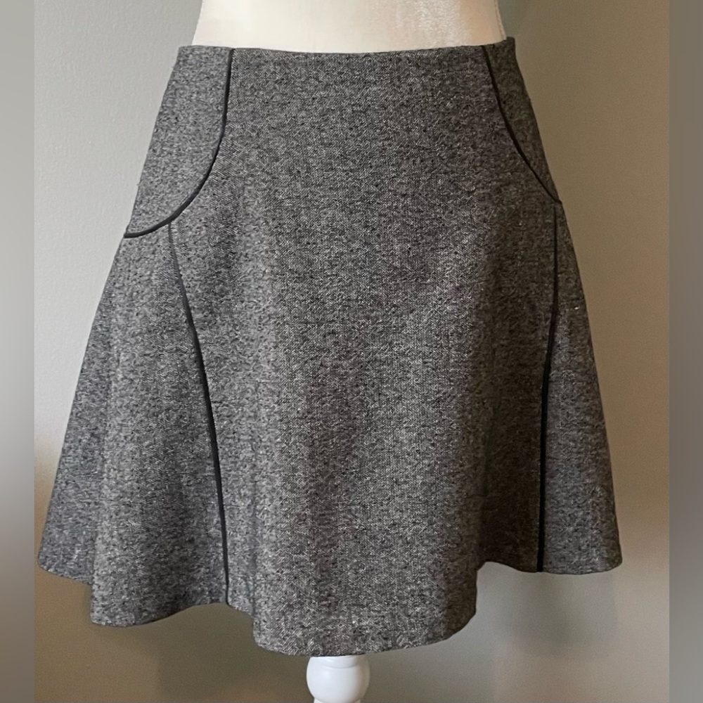 The Limited - tweed mini skater skirt with faux leather piping.